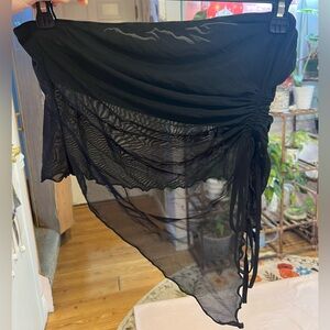 Black Sheer Ruched Asymmetrical Going Out Top Y2K Club Mesh Size 2X